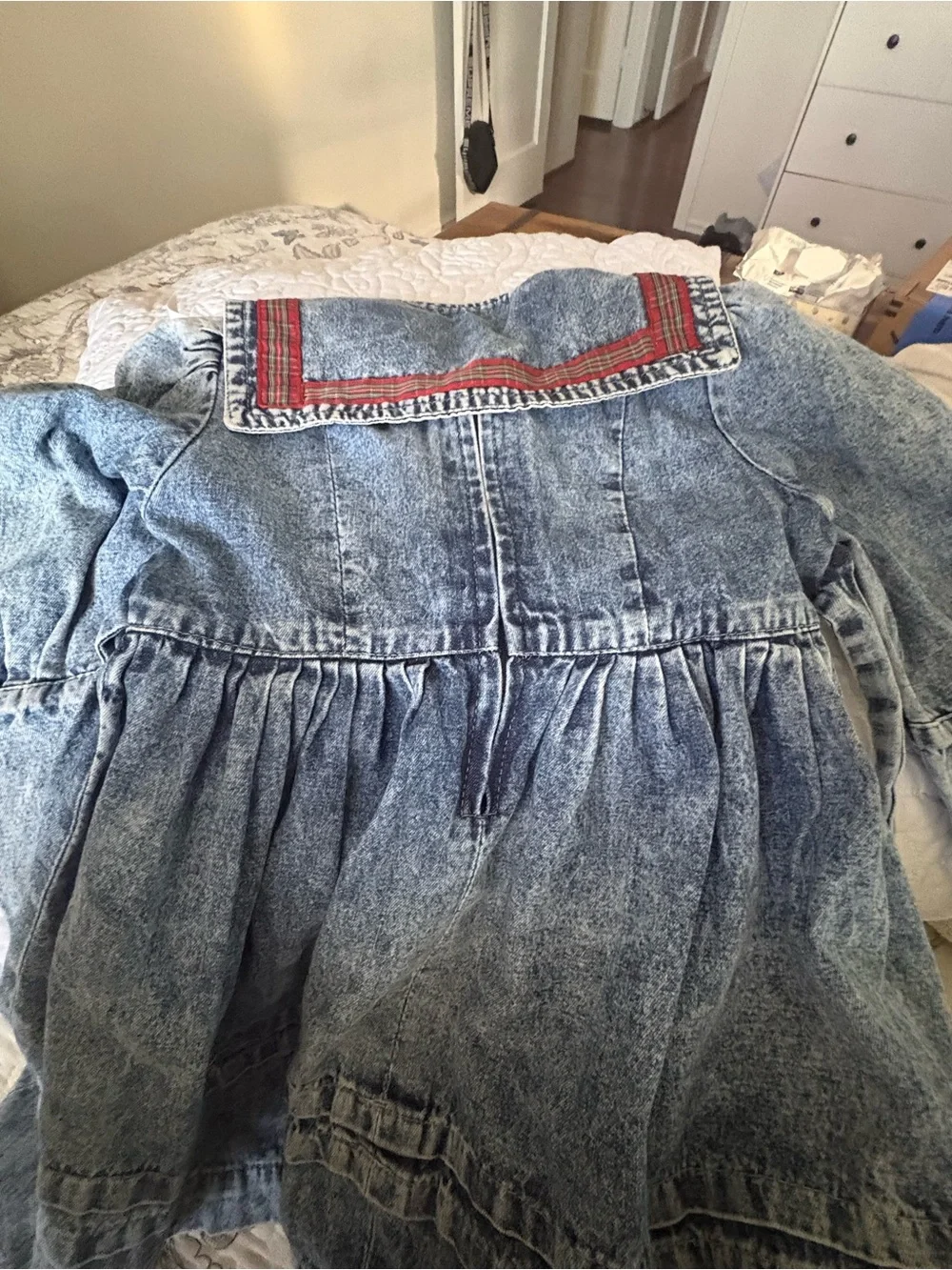 Vintage Kids Denim Sailor Dress in Light Blue Acid Wash